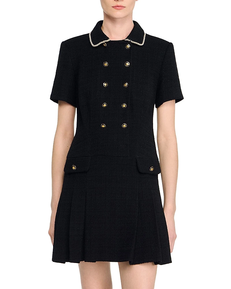 Sandro Button Front Tweed Dress