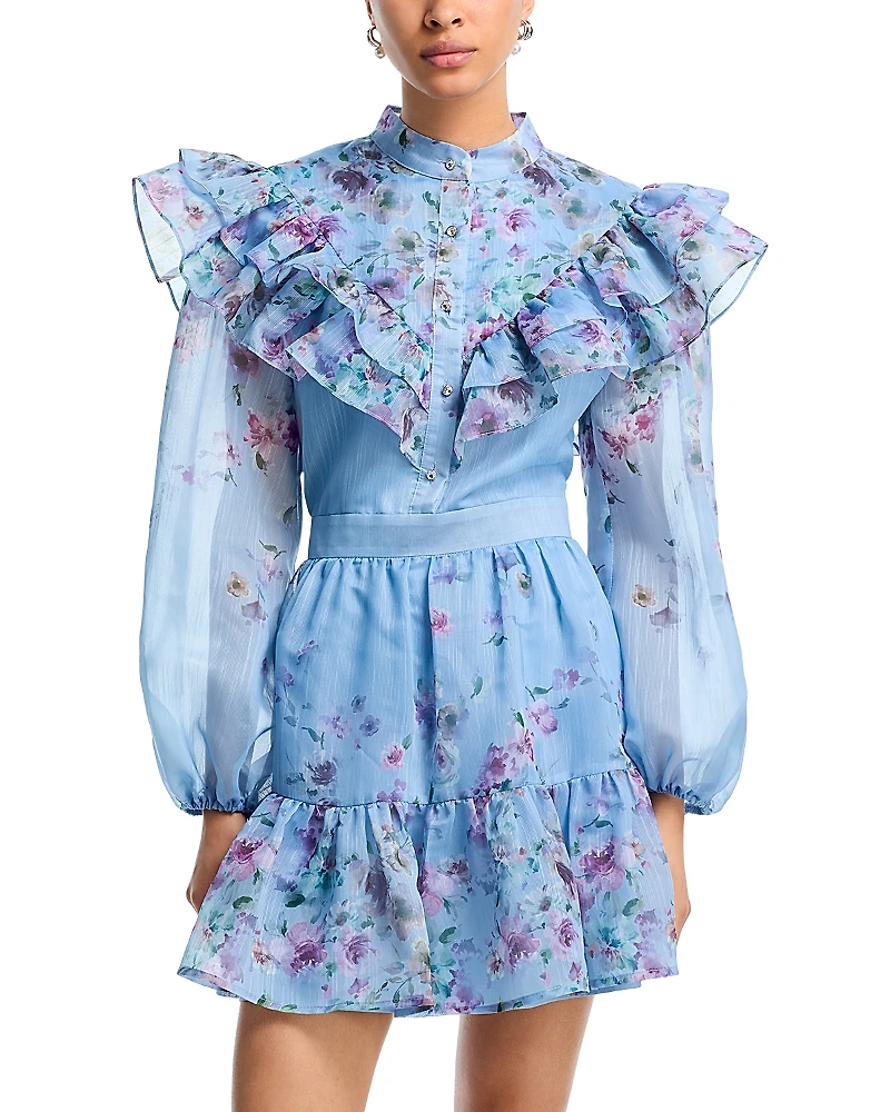 Aqua Floral Print Mini Dress - Exclusive