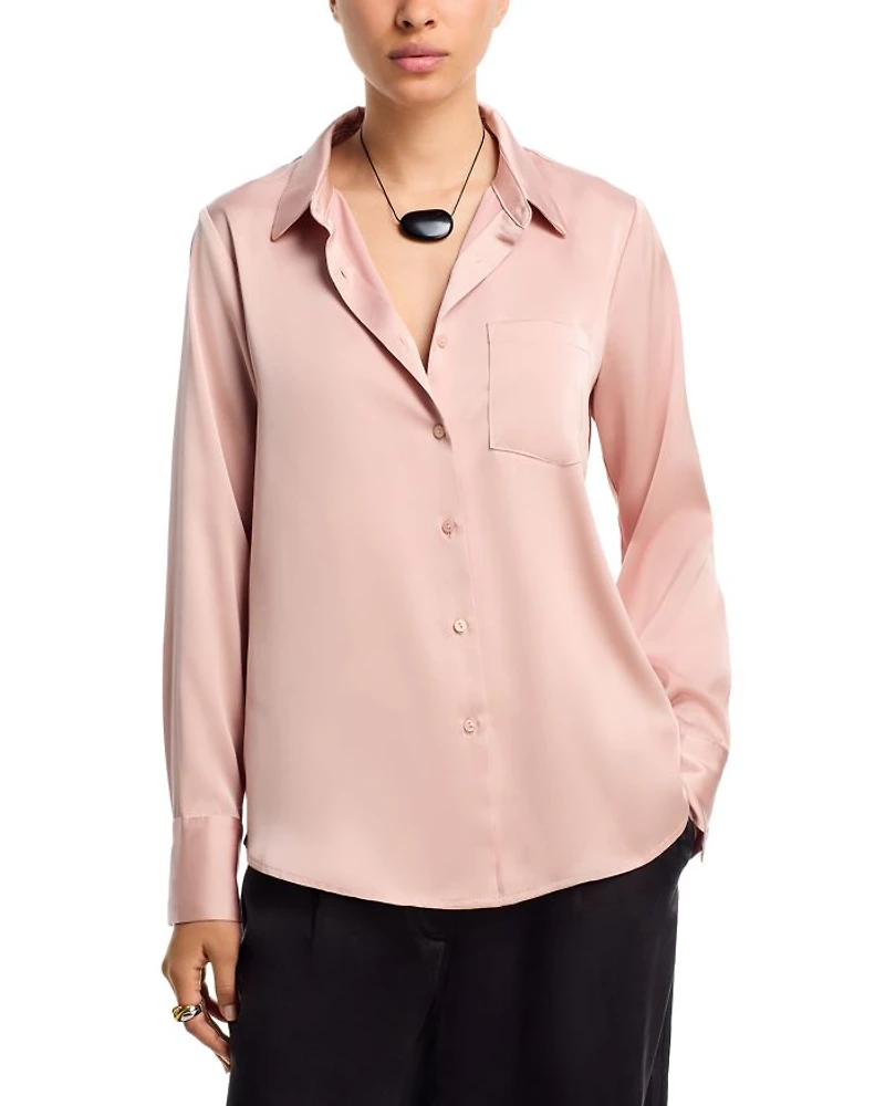 Satin Button Front Blouse - Exclusive