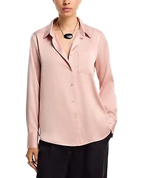 Satin Button Front Blouse - Exclusive
