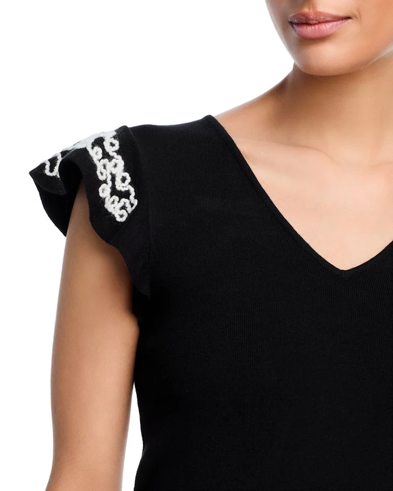 V Neck Flutter Sleeve Sweater