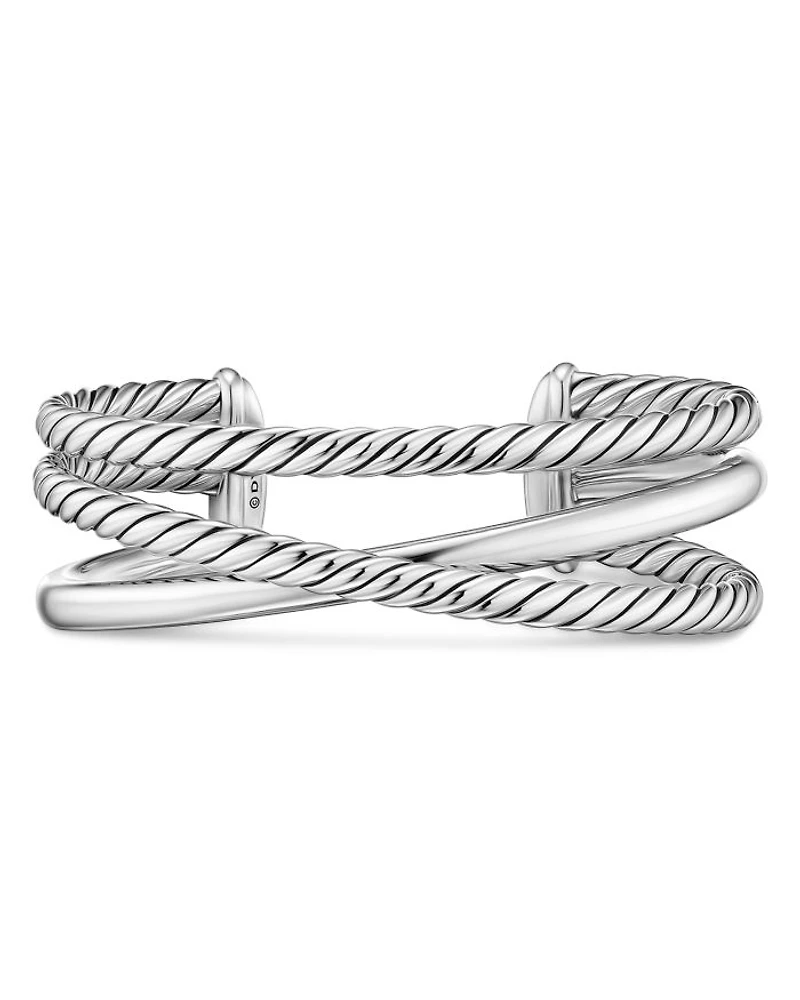 Bold Crossover Three Row Cuff Bracelet Sterling Silver, 19mm