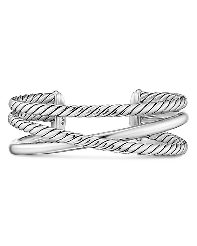 Bold Crossover Three Row Cuff Bracelet Sterling Silver, 19mm