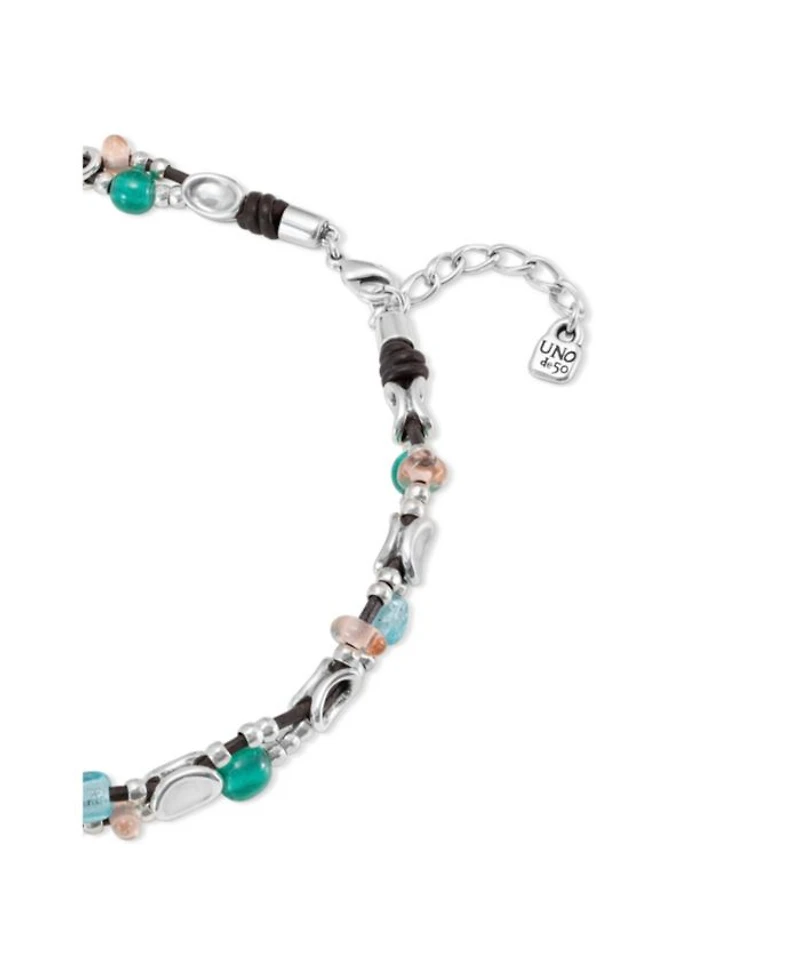 Short Double Leather Strap Necklace with Sterling Silver-Plated Links