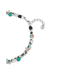 Short Double Leather Strap Necklace with Sterling Silver-Plated Links