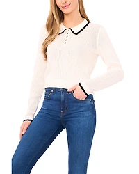 CeCe Pointelle Knit Polo Sweater