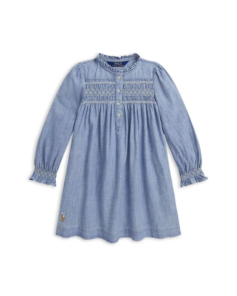Girls' Smocked Indigo Chambray Dress - Little Kid