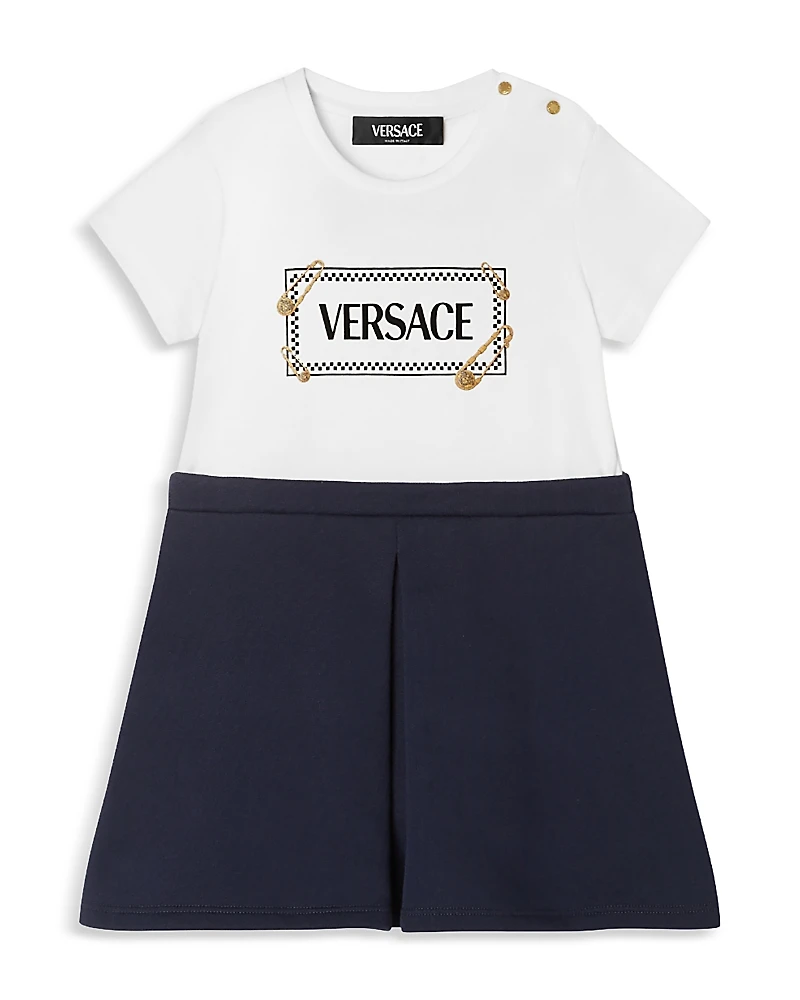 Versace Girls' Jersey & Fleece 90s Logo Pinned Print Dress - Baby, Little Kid