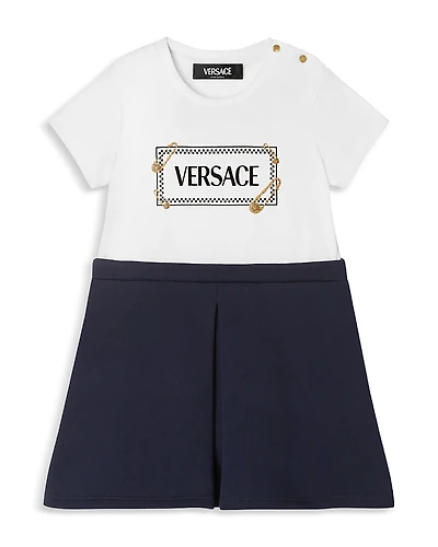 Versace Girls' Jersey & Fleece 90s Logo Pinned Print Dress - Baby, Little Kid