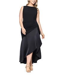 Betsy & Adam Plus Mixed Media Ruffle Gown