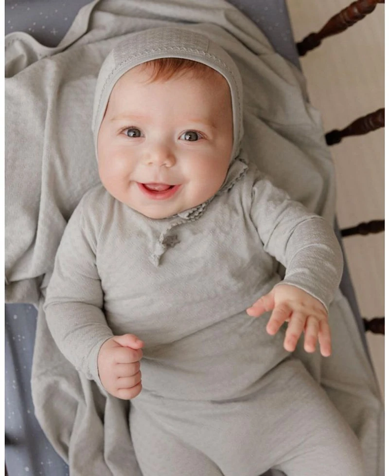 Unisex Heart and Star Button Pointelle Collection - Footie + Bonnet Baby