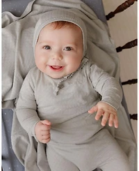 Unisex Heart and Star Button Pointelle Collection - Footie + Bonnet Baby