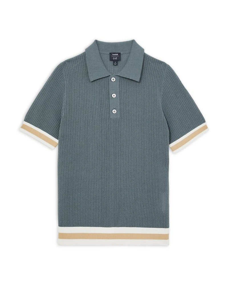 Callie Striped Cuff Perforated Polo Shirt