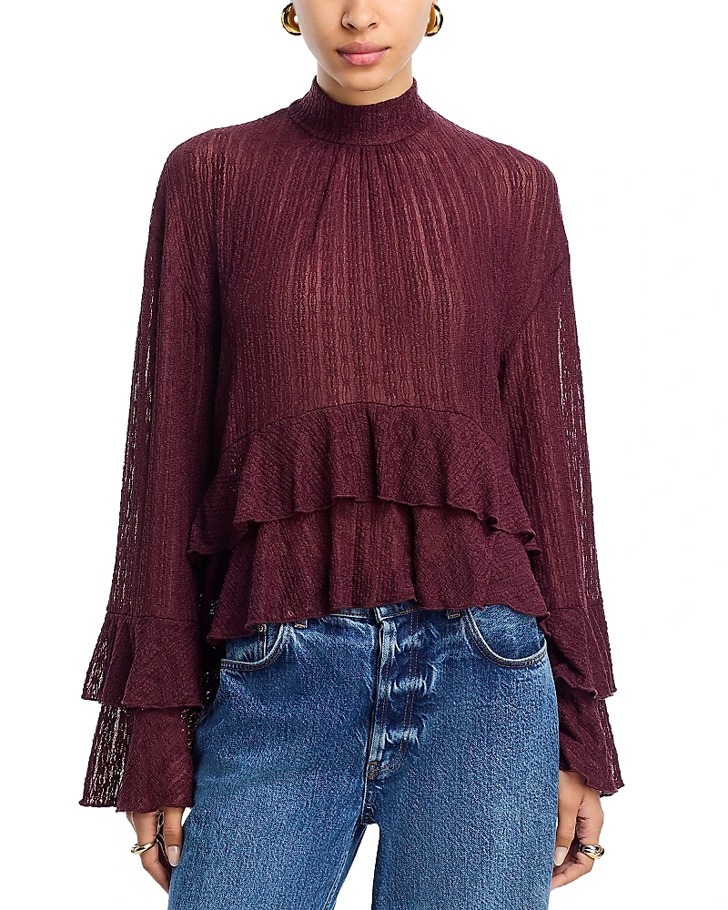 Aqua Mock Neck Ruffled Top - Exclusive