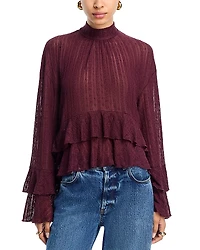 Aqua Mock Neck Ruffled Top - Exclusive