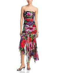 Aqua Floral Mesh Midi Dress - Exclusive