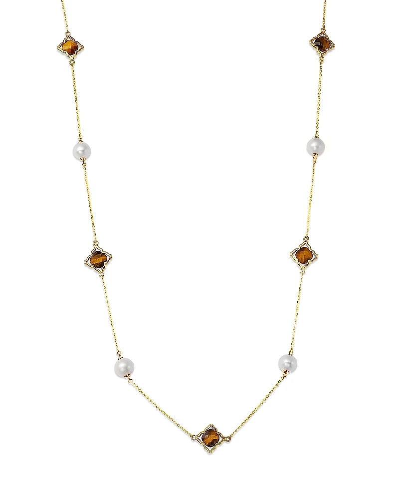 Bloomingdale's Fine Collection Tiger Eye & Cultured Freshwater Pearl Necklace
