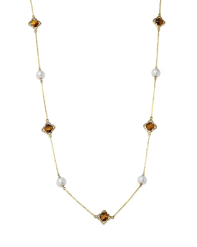 Bloomingdale's Fine Collection Tiger Eye & Cultured Freshwater Pearl Necklace