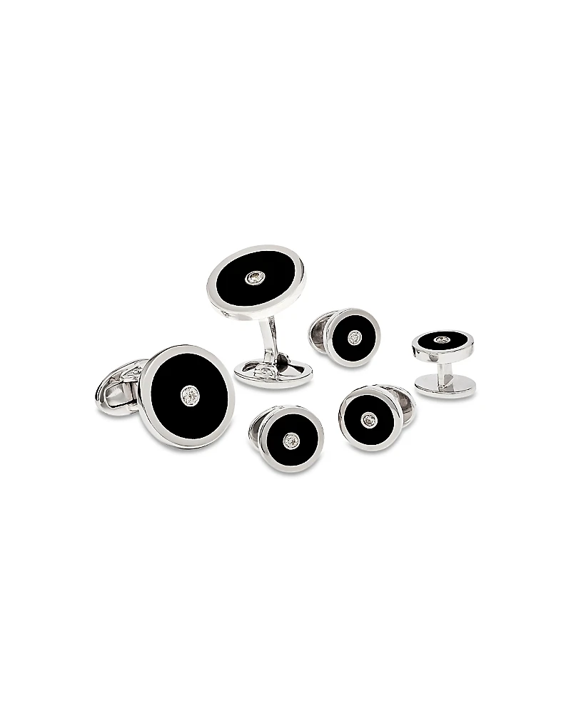 Jan Leslie Diamond and Onyx Round Cufflinks and Studs Set