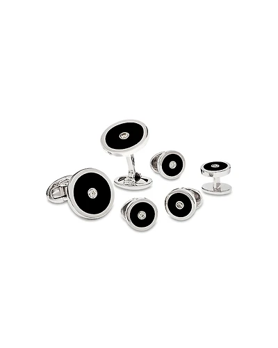 Jan Leslie Diamond and Onyx Round Cufflinks and Studs Set