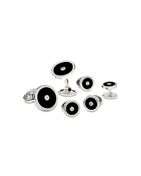 Jan Leslie Diamond and Onyx Round Cufflinks and Studs Set