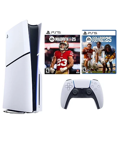 Sony PS5 Playstation 5 Slim Disc Bundle with Madden Nfl 25 Game & College Football 25 Game