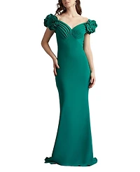 Avenne Rosette-Embellished Gown