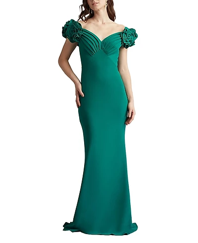 Tadashi Shoji Avenne Rosette-Embellished Gown