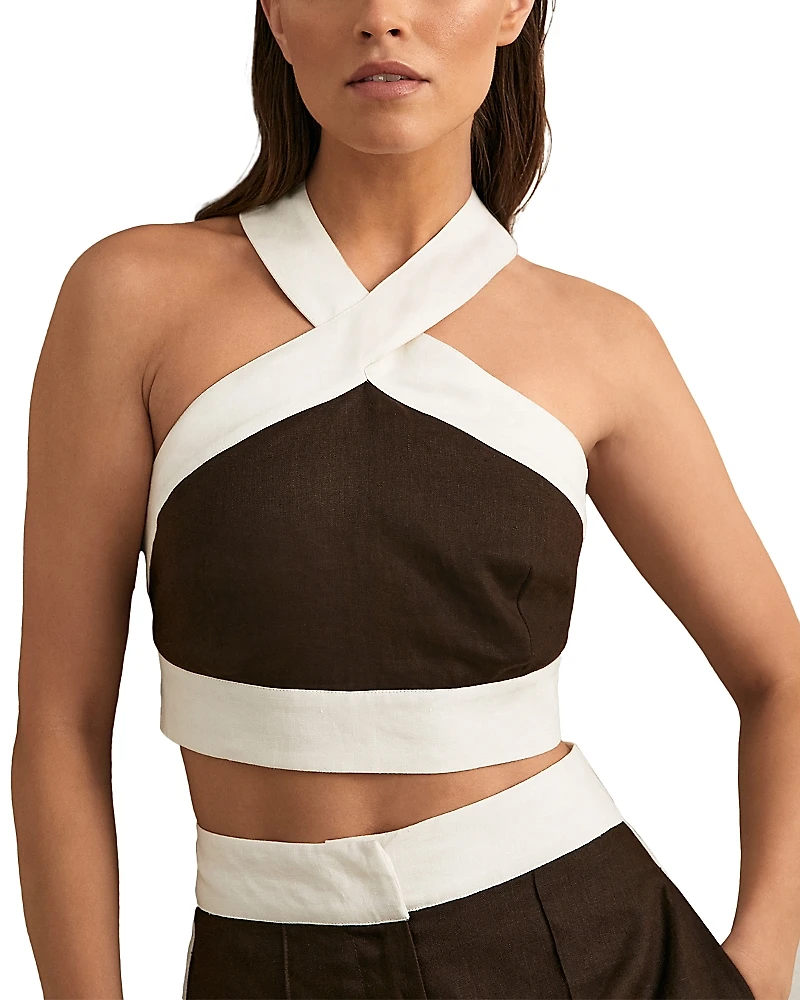 Reiss Rebecca Linen Cropped Halter Top