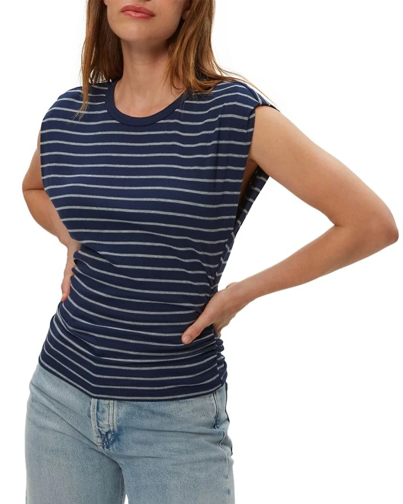 Joni Striped Power Shoulder Top