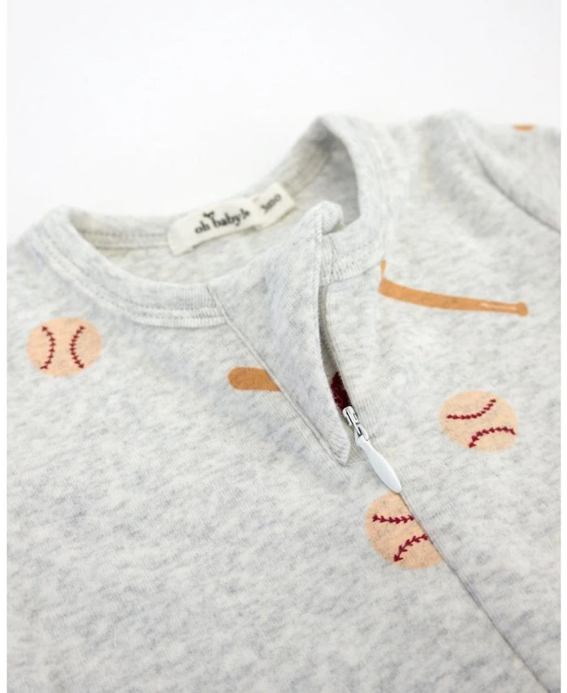 Unisex Baseball Print Zipper Footie - Baby