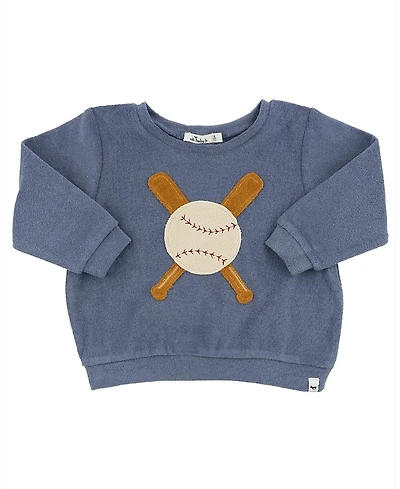 oh baby! Boys' Terry Baseball Applique Brooklyn Boxy Sweatshirt - Baby, Little Kid