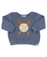 oh baby! Boys' Terry Baseball Applique Brooklyn Boxy Sweatshirt - Baby, Little Kid