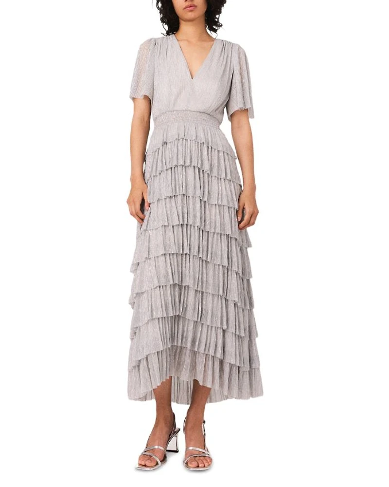 Metallic Ruffled Midi Dress