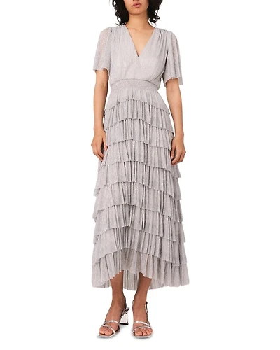 Metallic Ruffled Midi Dress