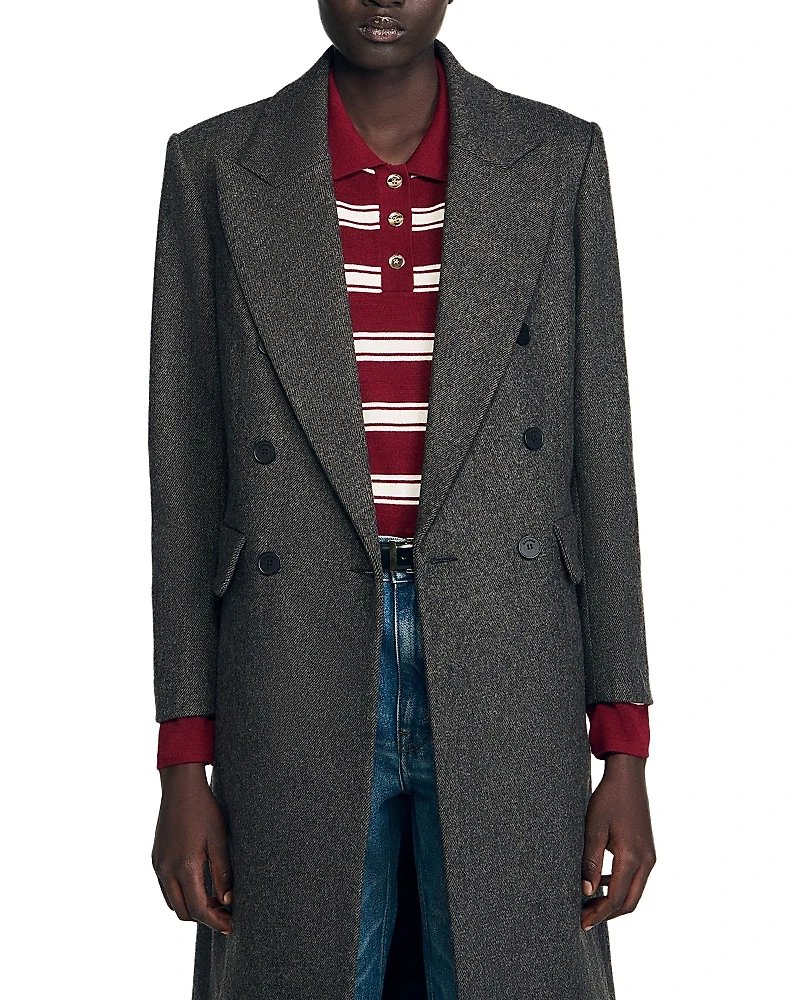 Sandro Fitted Double Breasted Coat