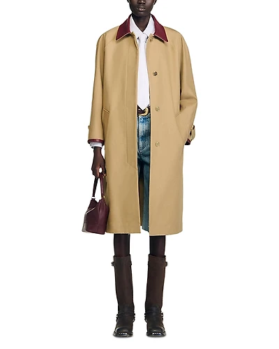 Sandro Leather Collar Trench Coat
