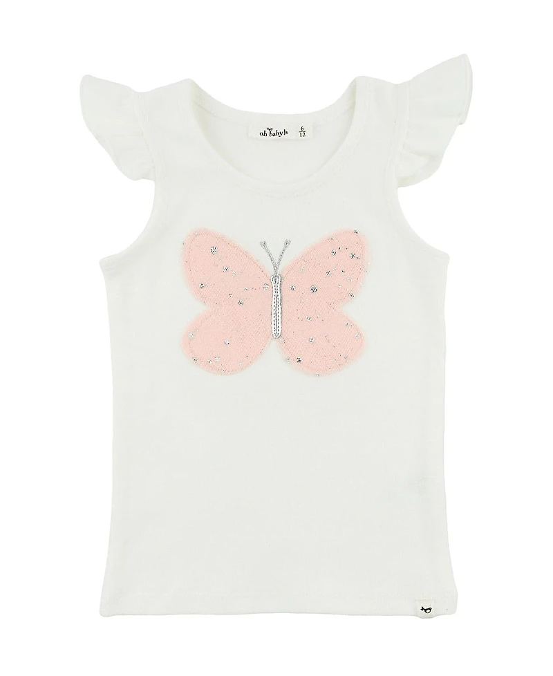 oh baby! Girls' Butterfly Fleck Tulle Applique Flutter Tank - Baby