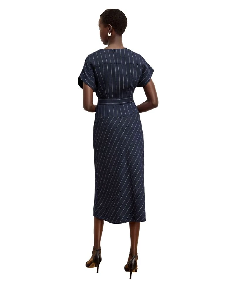 Cereah Women's Summer Pinstripe Belt Dress
