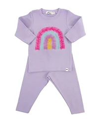 oh baby! Girls' Bright Tulle Rainbow Applique 2-Piece Tee and Pant Set - Baby
