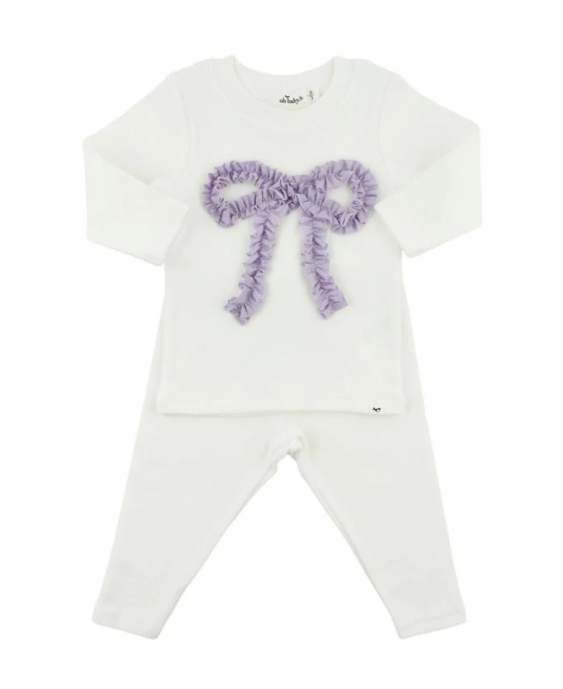 Girls' Ruffle Bow Sparkle Applique 2-Piece Top and Pant Set - Baby