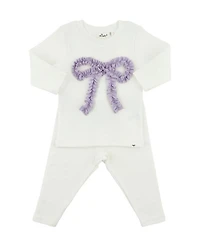 Girls' Ruffle Bow Sparkle Applique 2-Piece Top and Pant Set - Baby