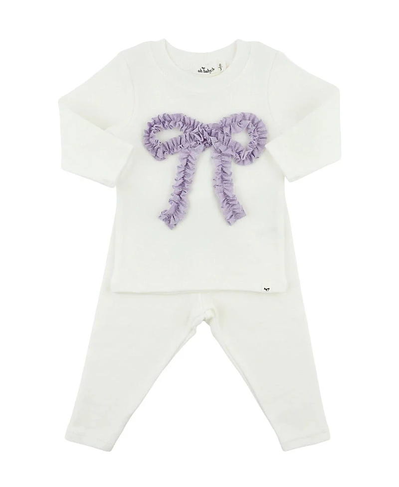 oh baby! Girls' Ruffle Bow Sparkle Applique 2-Piece Top and Pant Set - Baby