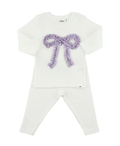 oh baby! Girls' Ruffle Bow Sparkle Applique 2-Piece Top and Pant Set - Baby