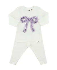 oh baby! Girls' Ruffle Bow Sparkle Applique 2-Piece Top and Pant Set - Baby
