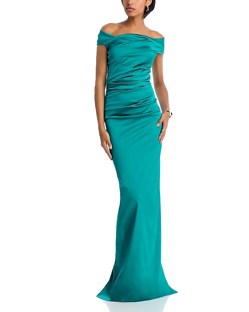 Teri Jon by Rickie Freeman Satin Ruched Gown