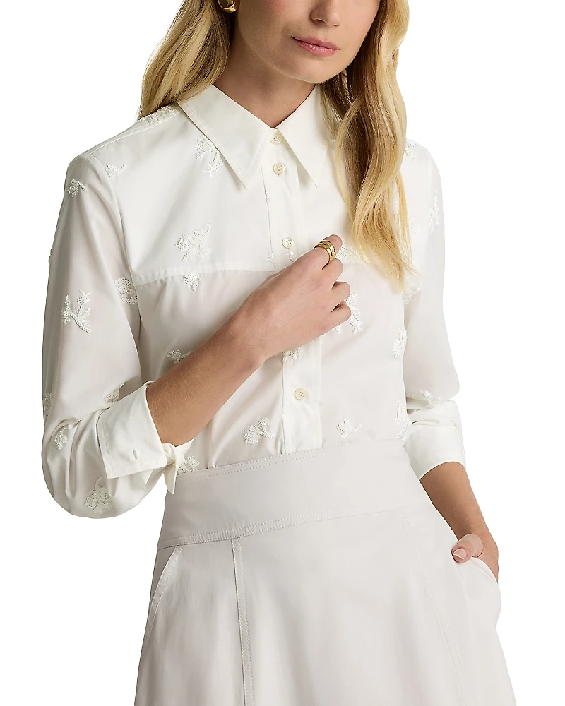 St. John Floral Sequin Embroidered Top