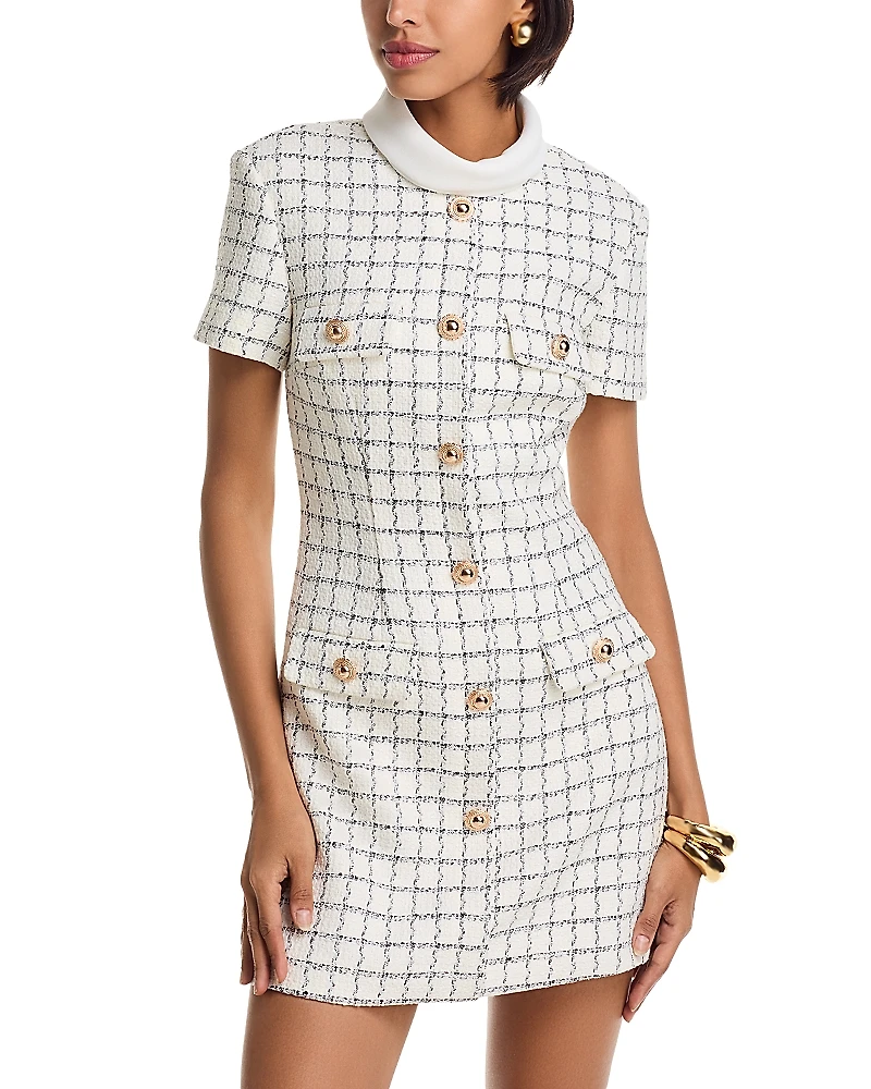 Self-Portrait Windowpane Check Boucle Mini Dress