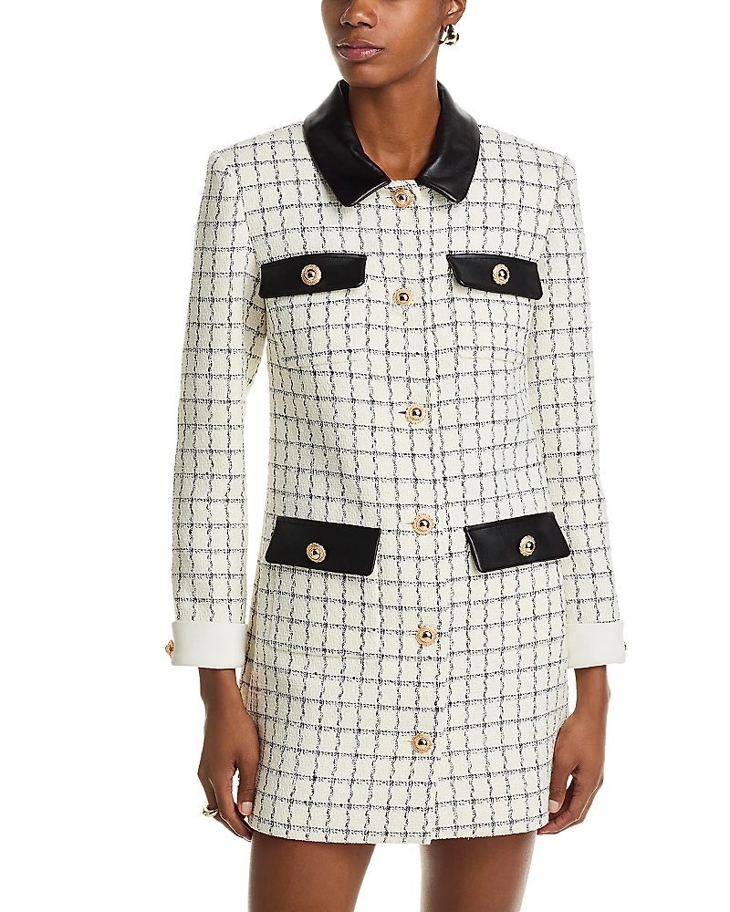 Self-Portrait Windowpane Check Boucle Mini Dress