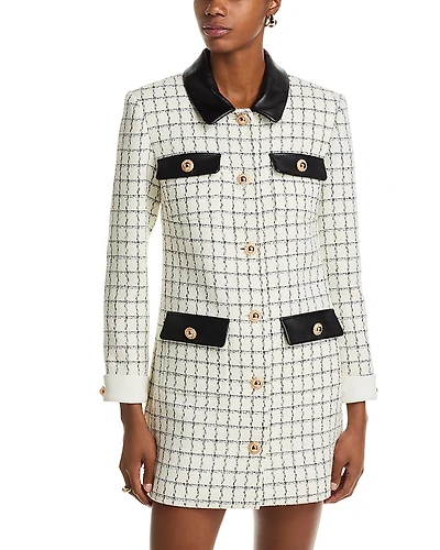 Self-Portrait Windowpane Check Boucle Mini Dress